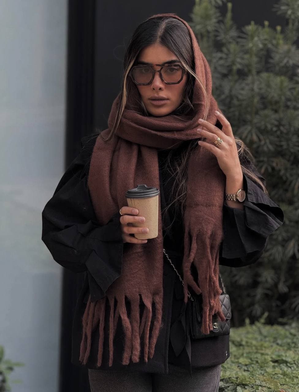 بیگ اسکارف قهوه ای پشمی کد ۴۰۰