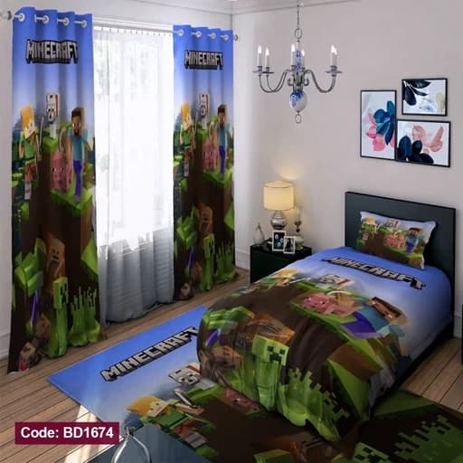 ست فانتزی روتختی چاپی پسرانه طرح ماینکرفت کد bd1674 (پس کرایه)