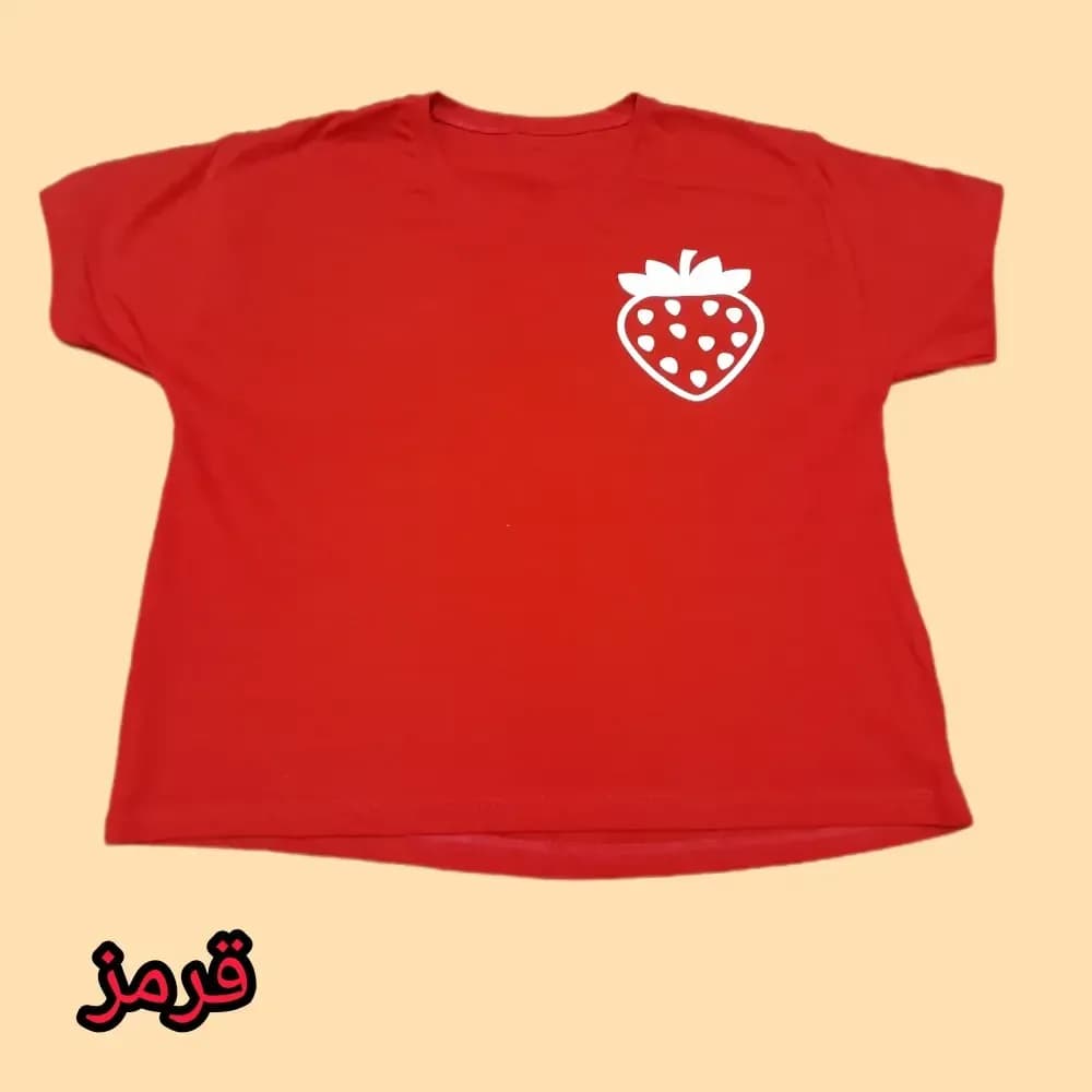 کراپ دخترانه طرح توت فرنگی صد در صد پنبه وارداتی — تصویر ۲