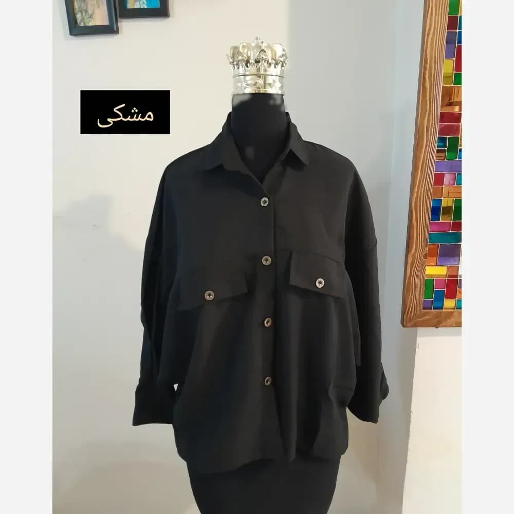 مانتو پانچ اسپرت دانشجویی دو جیب پارچه لینن سایز بزرگ — تصویر ۳