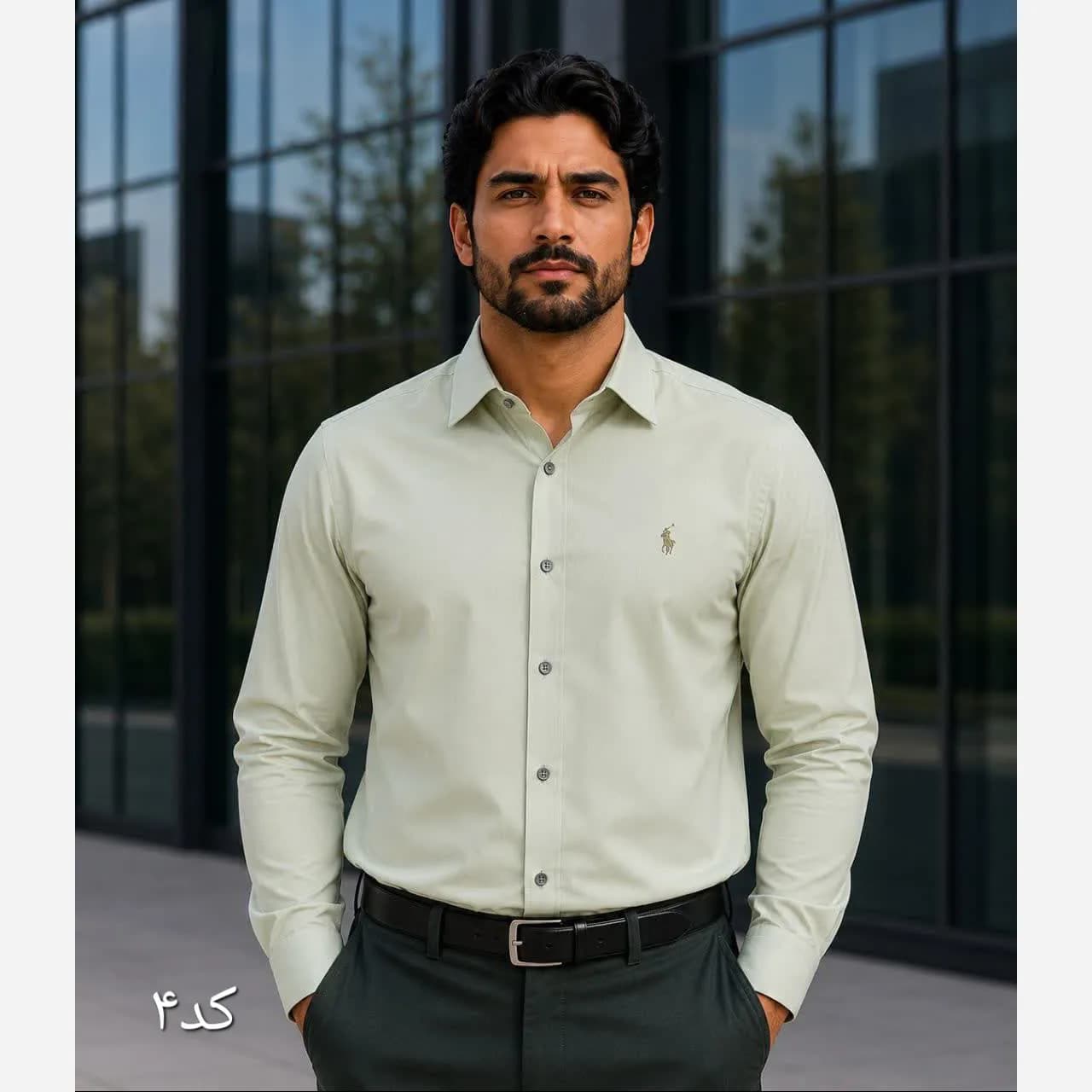 پیراهن مردانه آستین بلند داکرون قواره آزاد رنگ ثابت سایز L تا 2XL — تصویر ۵