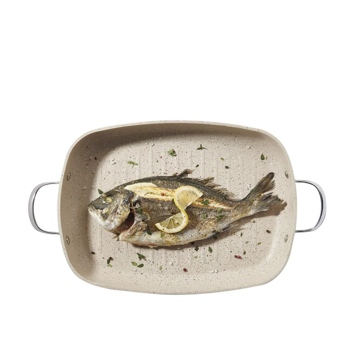 تابه گریل مستطیل 35*25 سانتی متر 3.2 لیتر بژ گرانیتا کرکماز 1274 — تصویر ۳