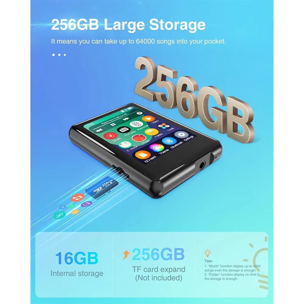 MP3 پلیر لمسی Tokemisc مدل S7-16GB با بلوتوث 5.3 و اسپیکر داخلی برند tokemisc مدل S7 — تصویر ۵