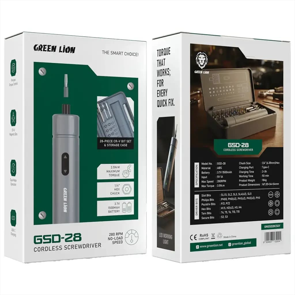 پیچ گوشتی شارژی گرین لاین مدل Green Lion GSD-28 | گشتاور 3.5 نیوتن متر و 28 سری — تصویر ۸