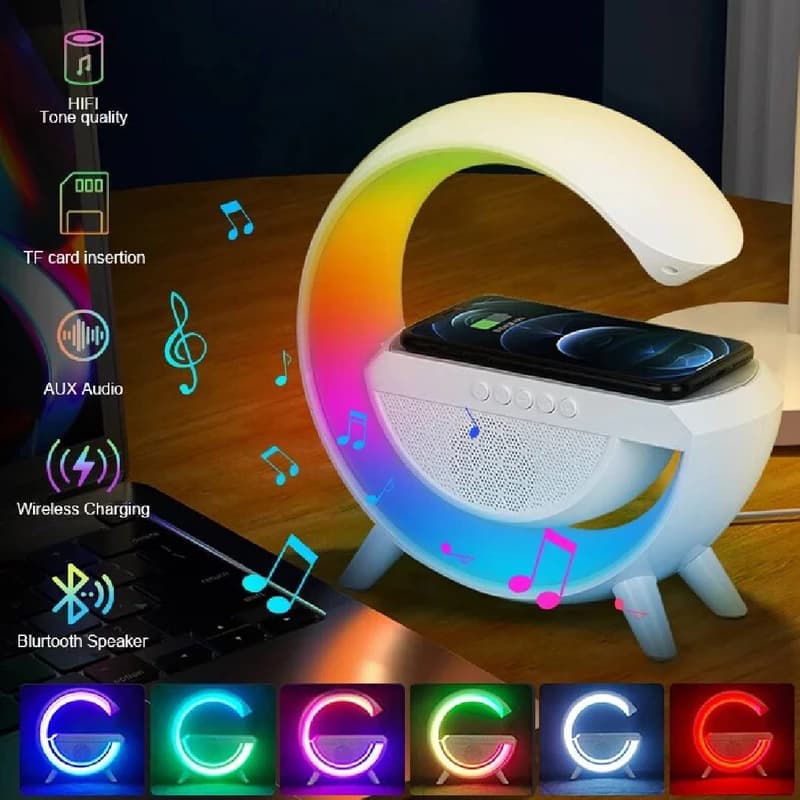 اسپیکر بلوتوثی، شارژر وایرلس و چراغ خواب RGB مدل G — تصویر ۳