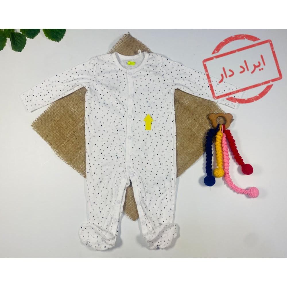 ایراد دار _ سرهمی نوزادی دخترانه آستین بلند برند لوپیلو طرح ستاره جورابی جلو دکمه سفید رنگ – 2 تا 6 ماه