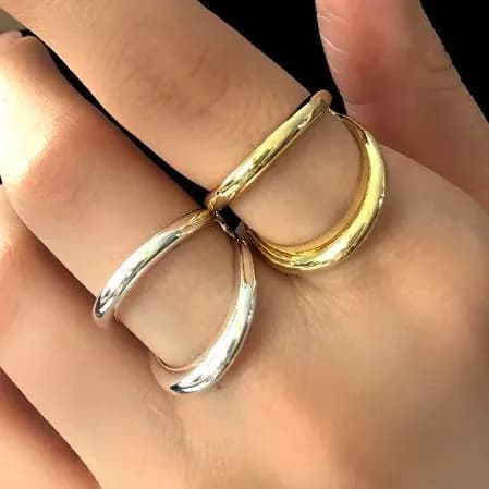 انگشتر زنانه مینیمال دولاین رنگ طلایی و نقره ای آبکاری نقره رنگ ثابت فری سایز Freesize کد zsm