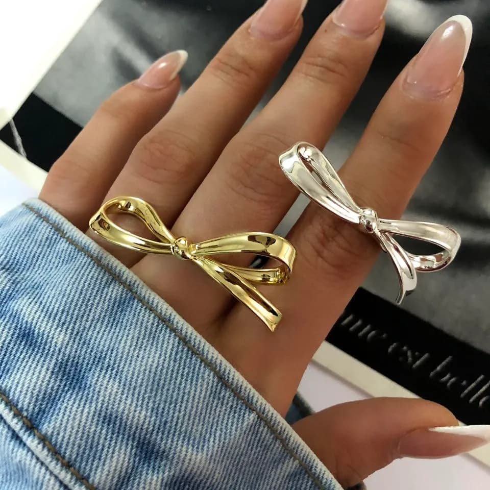 انگشتر زنانه مدل گره پاپیون رنگ طلایی و نقره ای آبکاری نقره رنگ ثابت فری سایز Freesize کد zsm