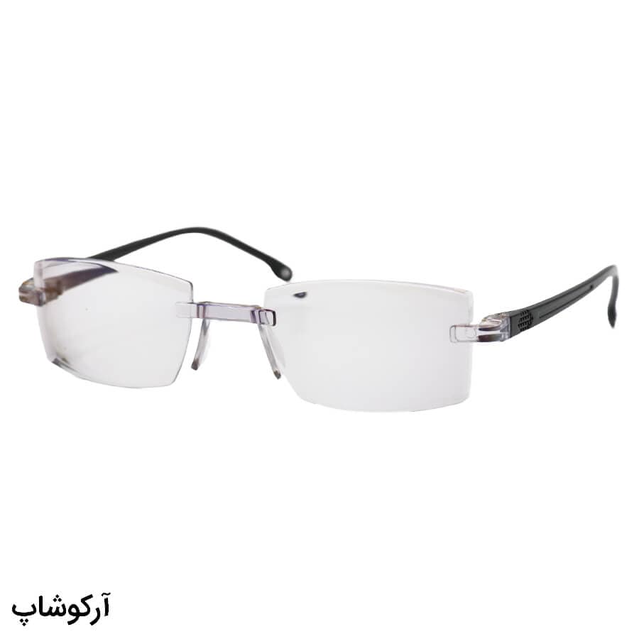 عینک طبی دوربین با نمره -1.00 فریم لس، دسته مشکی، لنز بلوکات (بهمراه قاب و دستمال) مدل DBA301