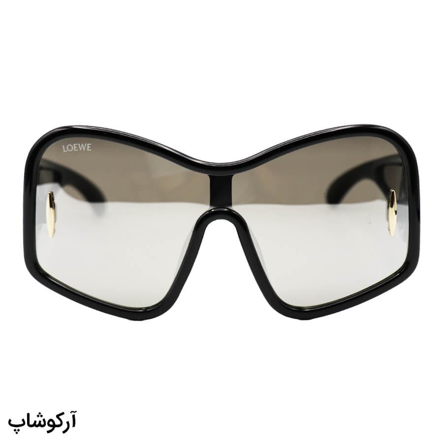 عینک آفتابی فانتزی لووه با فریم رنگ مشکی، اور سایز، دسته پهن و لنز آینهای و رنگ نقرهای مدل 5000 — تصویر ۲