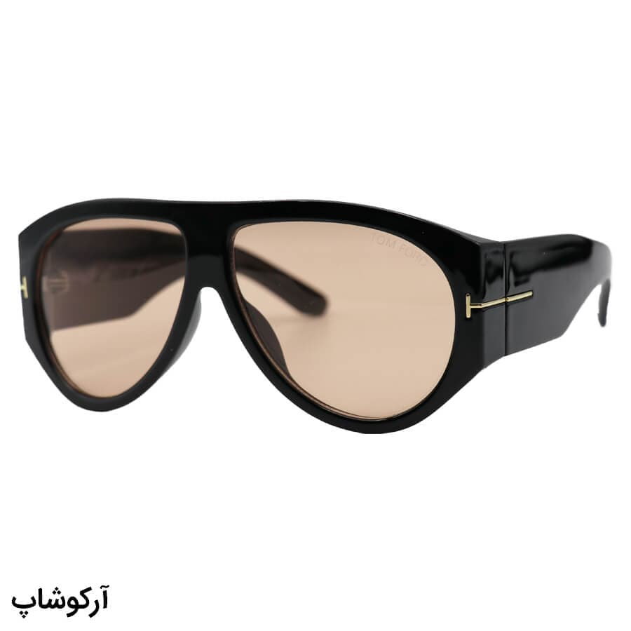 عینک دید در شب Tom Ford با فریم رنگ مشکی، شکل خلبانی، دسته پهن و لنز نارنجی رنگ مدل W68228