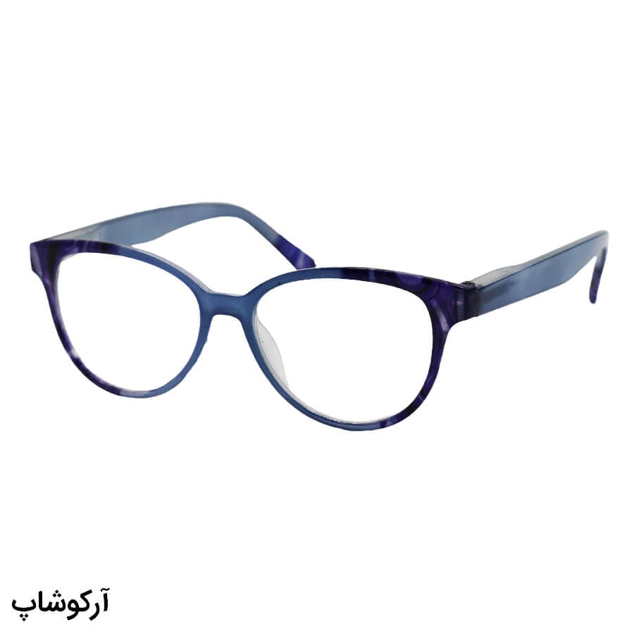 عینک مطالعه نمره +2.25 نزدیک بین با فریم ویفرر، آبی رنگ و دسته فنر (بهمراه قاب و دستمال) مدل Y18166