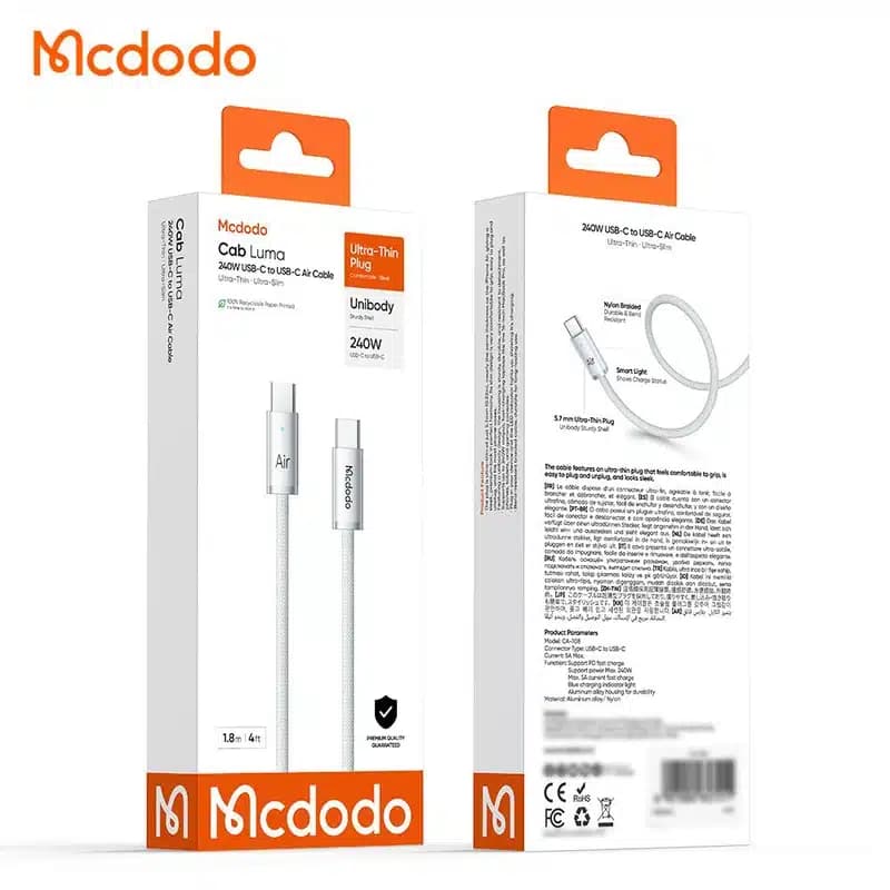 کابل USB-C به USB-C مک دودو طول 1.8 متر 240W مدل CA-708 — تصویر ۷