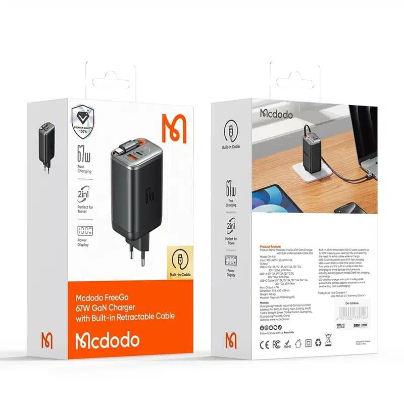 شارژر دیواری مک دودو توان 67 وات با کابل USB-C مدل CH-4100 — تصویر ۸