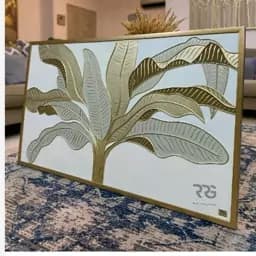 تابلو نقاشی مدرن و برجسته برگ موز طلایی نقره ای — تصویر ۲