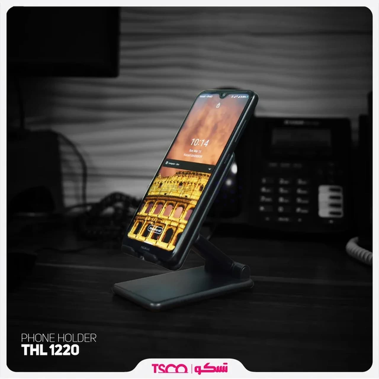 هولدر گوشی موبایل پایه دار رومیزی Tsco مدل THL 1220 – مشکی — تصویر ۴