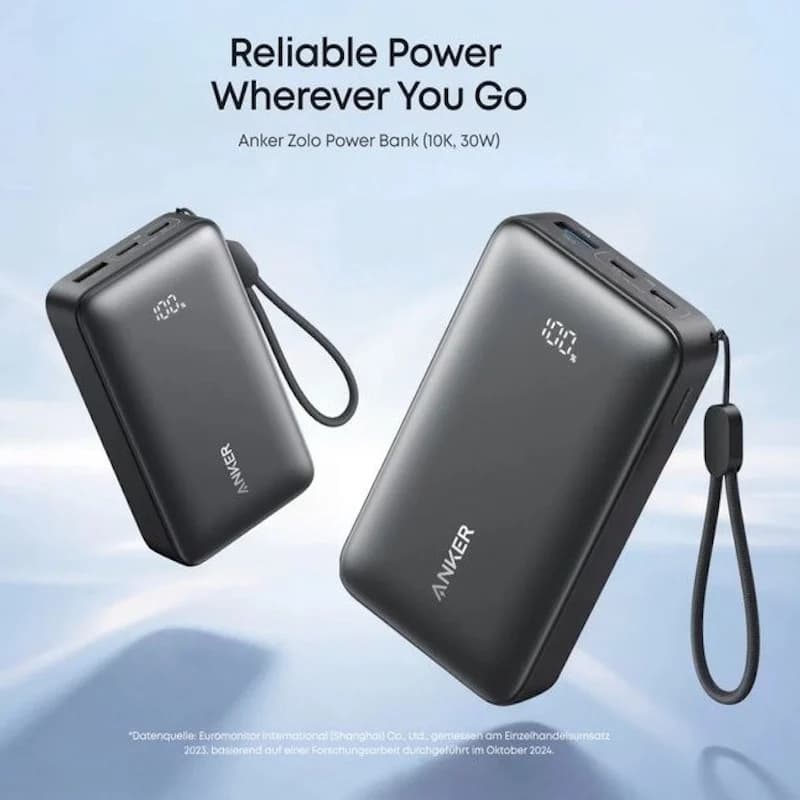 پاوربانک انکر ۳۰ وات Anker Zolo مدل A110J ظرفیت 10 هزار میلیآمپر — تصویر ۲