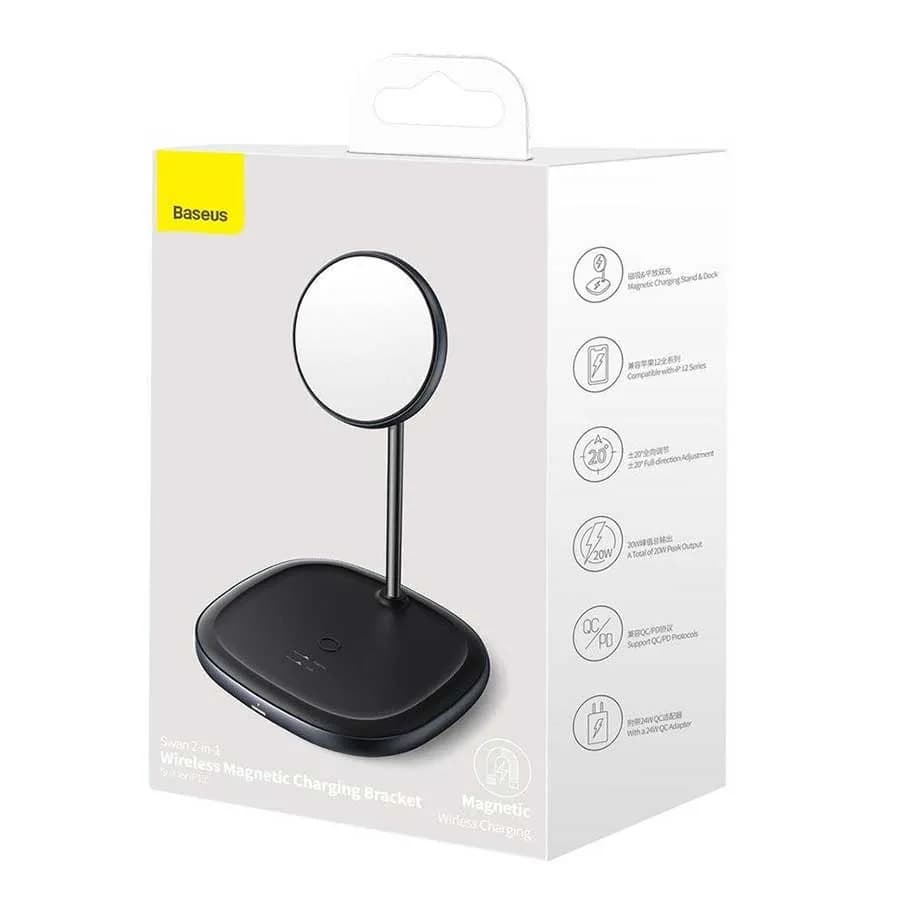 پایه نگهدارنده مگنتی و شارژر وایرلس بیسوس Baseus Swan 2-in-1 Wireless Magnetic Charger 20W WXSW-C01 — تصویر ۴