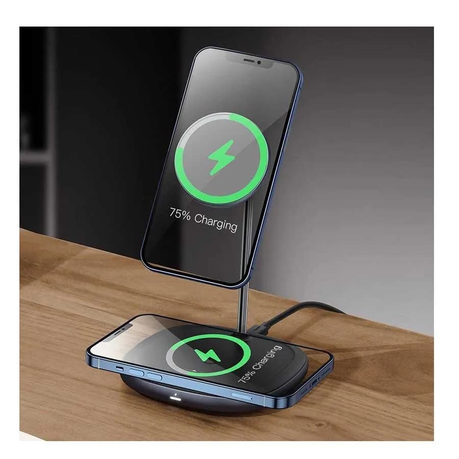 پایه نگهدارنده مگنتی و شارژر وایرلس بیسوس Baseus Swan 2-in-1 Wireless Magnetic Charger 20W WXSW-C01 — تصویر ۳