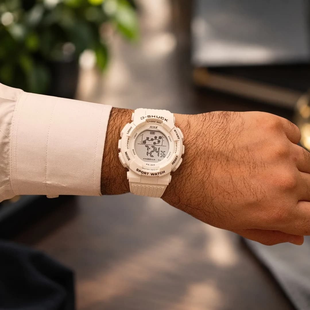 ساعت مچی اسپرت آیک | AIKE طرح G-SHOCK دیجیتالی مدل AK-999 رنگ سفید به همراه جعبه و پاکت اورجینال — تصویر ۲