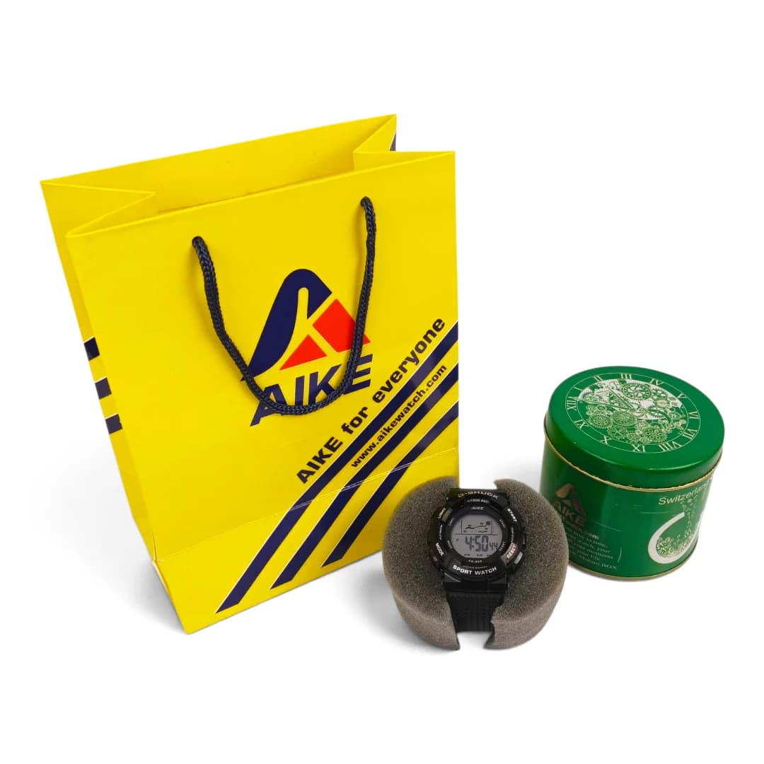 ساعت مچی اسپرت آیک | AIKE طرح G-SHOCK دیجیتالی مدل AK-999 رنگ مشکی به همراه جعبه و پاکت اورجینال — تصویر ۶
