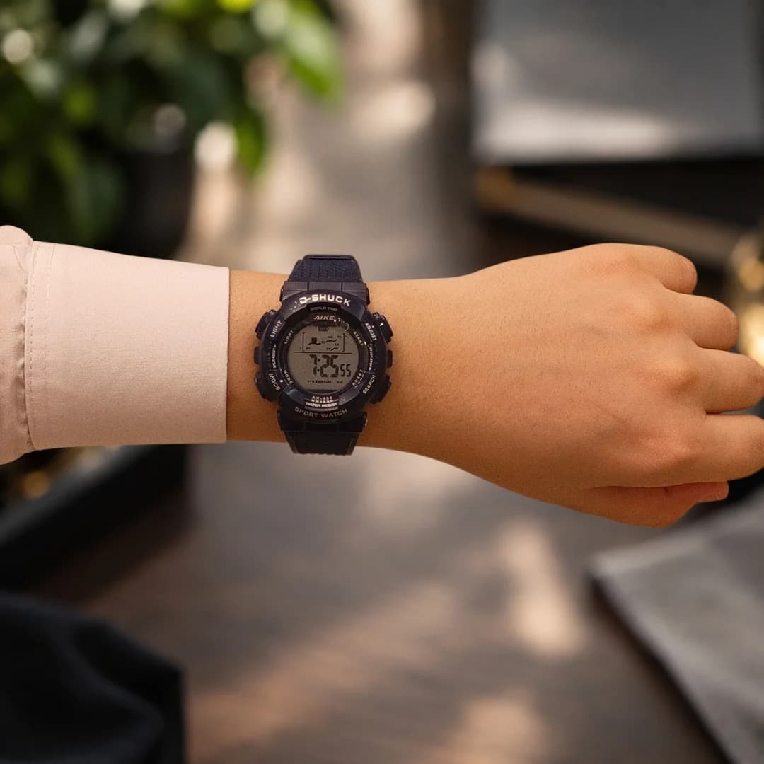 ساعت مچی اسپرت آیک | AIKE طرح G-SHOCK دیجیتالی مدل AK-998 رنگ سرمهای به همراه جعبه و پاکت اورجینال — تصویر ۲