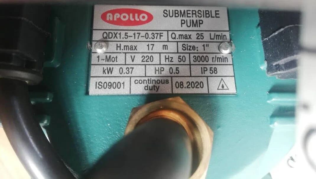 پمپ کفکش فلوتردار 1 اینچ 17 متری آپولو مدل QDX1.5-17-0.37F — تصویر ۲
