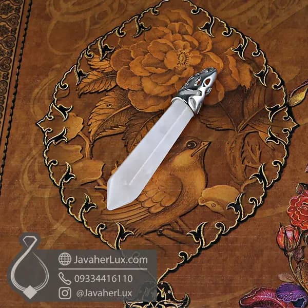 گردنبند سنگ کوارتز شیری اصل تراش منشور _ کد : 400224 — تصویر ۴