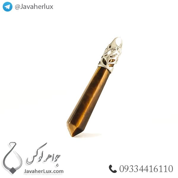 گردنبند سنگ چشم ببر مدل منشور _ کد : 400218 — تصویر ۵