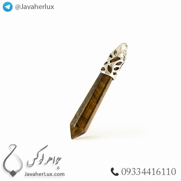 گردنبند سنگ چشم ببر مدل منشور _ کد : 400218 — تصویر ۴