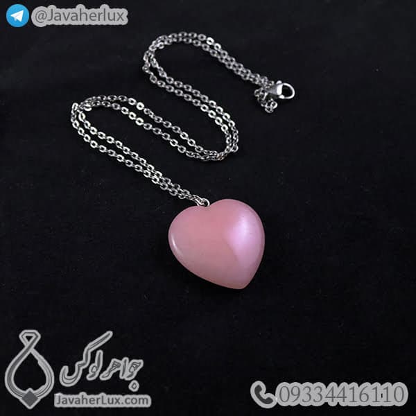 گردنبند سنگ رز کوارتز صورتی تراش قلب _ کد 400214 — تصویر ۴