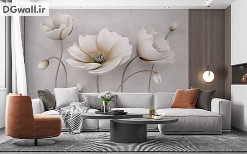 پوستر دیواری گل سه بعدی خاکستری FL0075