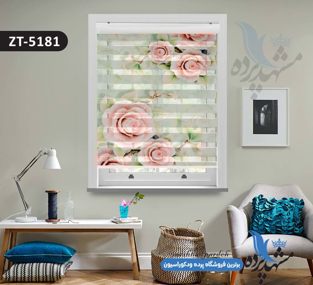 پرده زبرا تصویری چاپی طرح گلهای رُز کد ZT5181