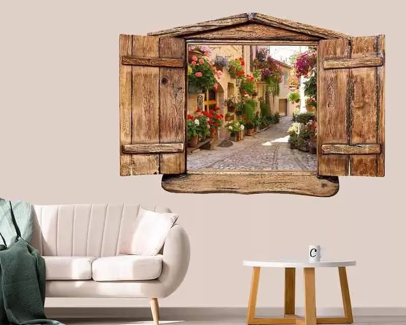 پوستر دیواری سه بعدی پنجره چوبی — تصویر ۲