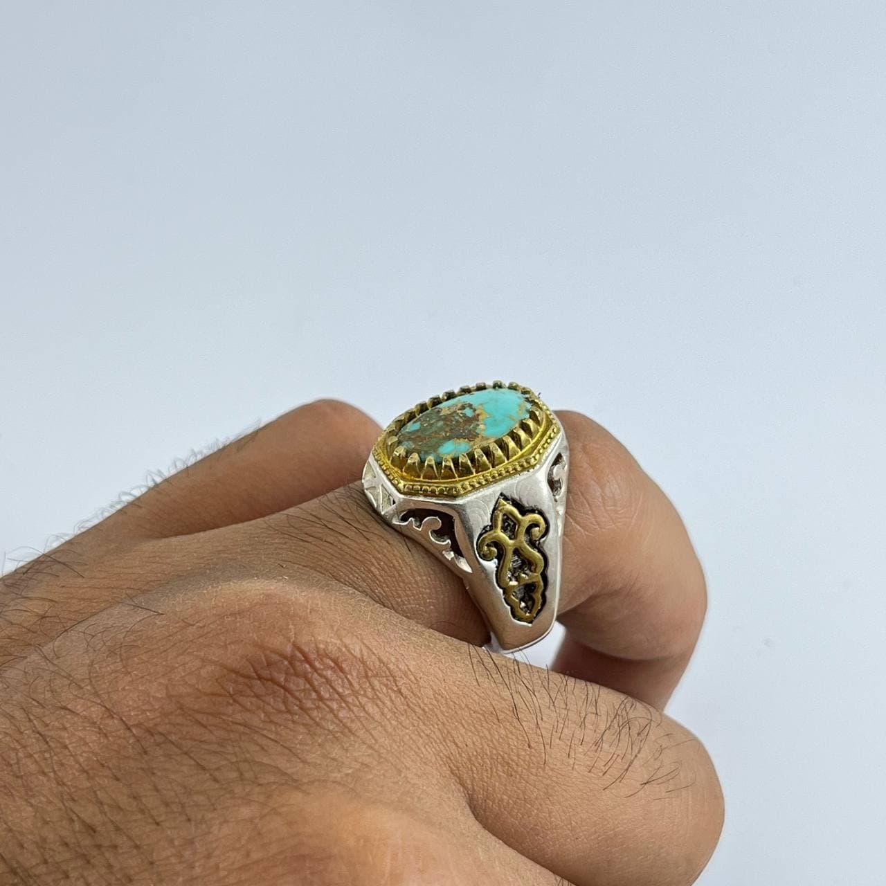 انگشتر نقره فیروزه نیشابور {کد:AM.111} — تصویر ۴
