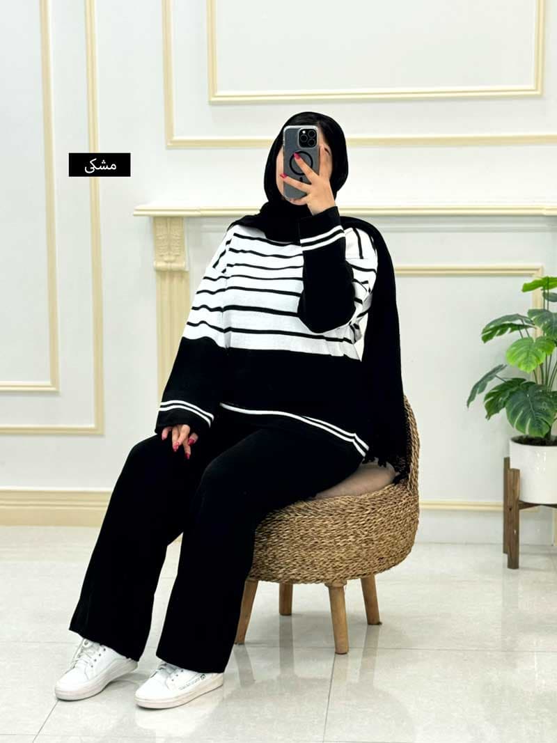 ست بلوز وشلوار بافت راه راه کد۱۰۱۰۲۶۰۱ — تصویر ۴