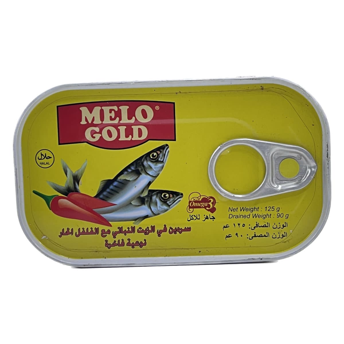 کنسرو ماهی ساردین در روغن سبزیجات چیلی آسان بازشو ملو گلد 125 گرم