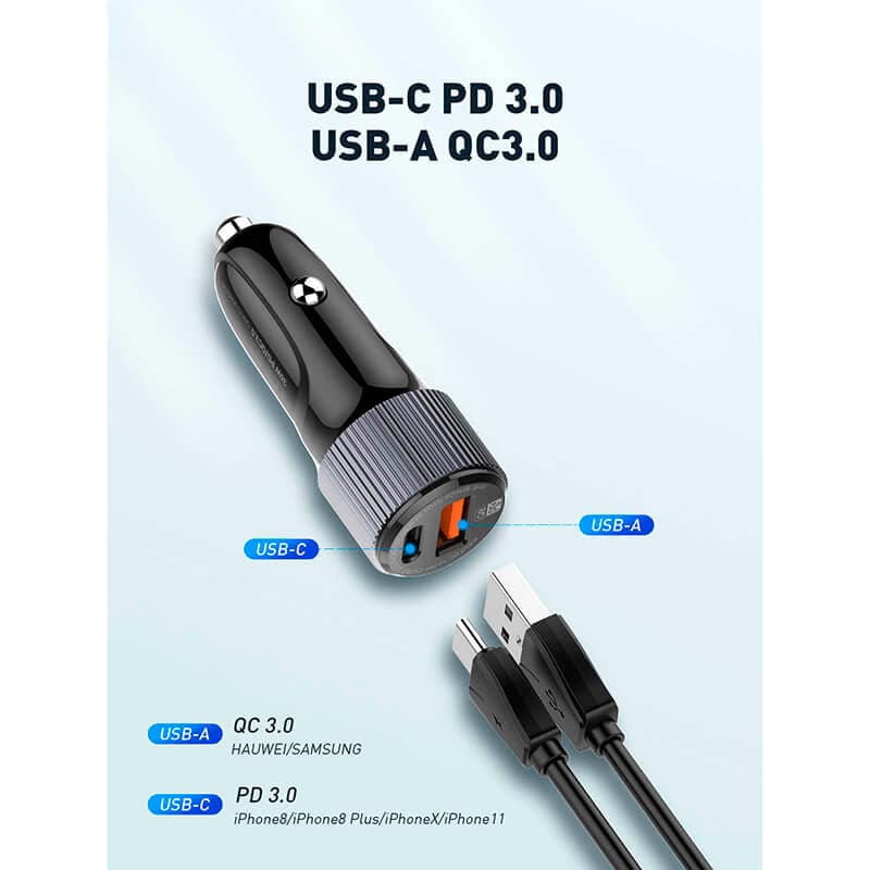 شارژر فندکی 38 وات الدینیو C510Q + کابل تایپ سی — تصویر ۵