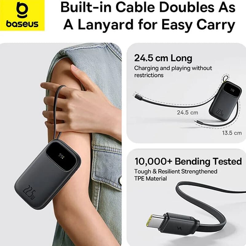 پاور بانک فست شارژ باسئوس QPOW3 P10082107123 PD 22.5W ظرفیت 20000 میلی آمپر ساعت — تصویر ۸