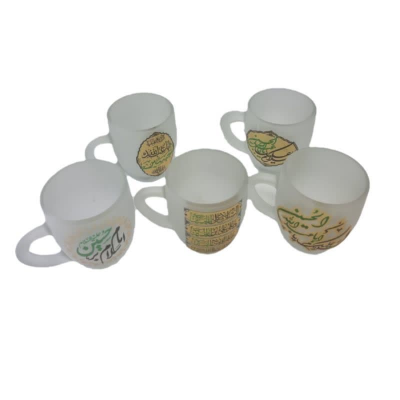 نیم لیوان شیشه ای دسته دار طرح های حسینی و محرم و اربعین-نیم ماگ شفاف مذهبی قطر دهانه 7 ارتفاع 8 سانت کد 104641