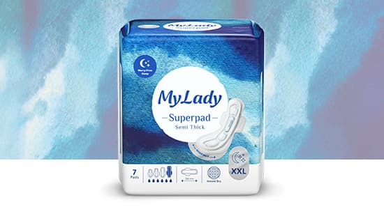 نوار بهداشتی بالدار نیمه ضخیم مشبک MyLady مای لیدی مدل Superpad خیلی خیلی بزرگ – بسته 7 عددی — تصویر ۴