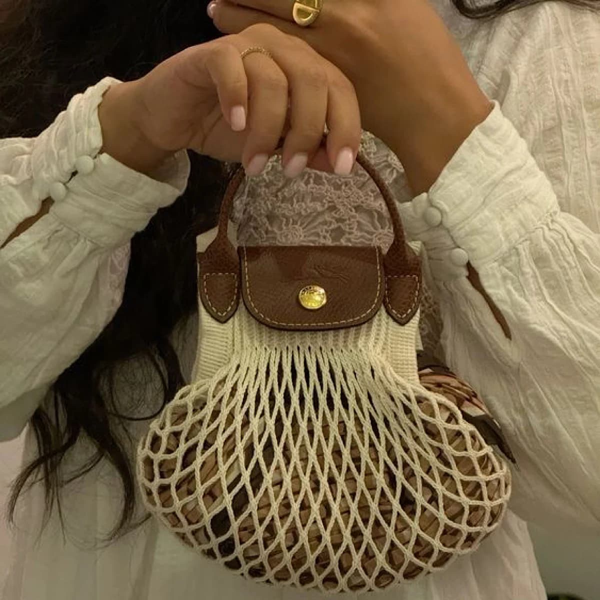 کیف لانگ چمپ Longchamp Small Le Pliage Filet Mesh Bag — تصویر ۶