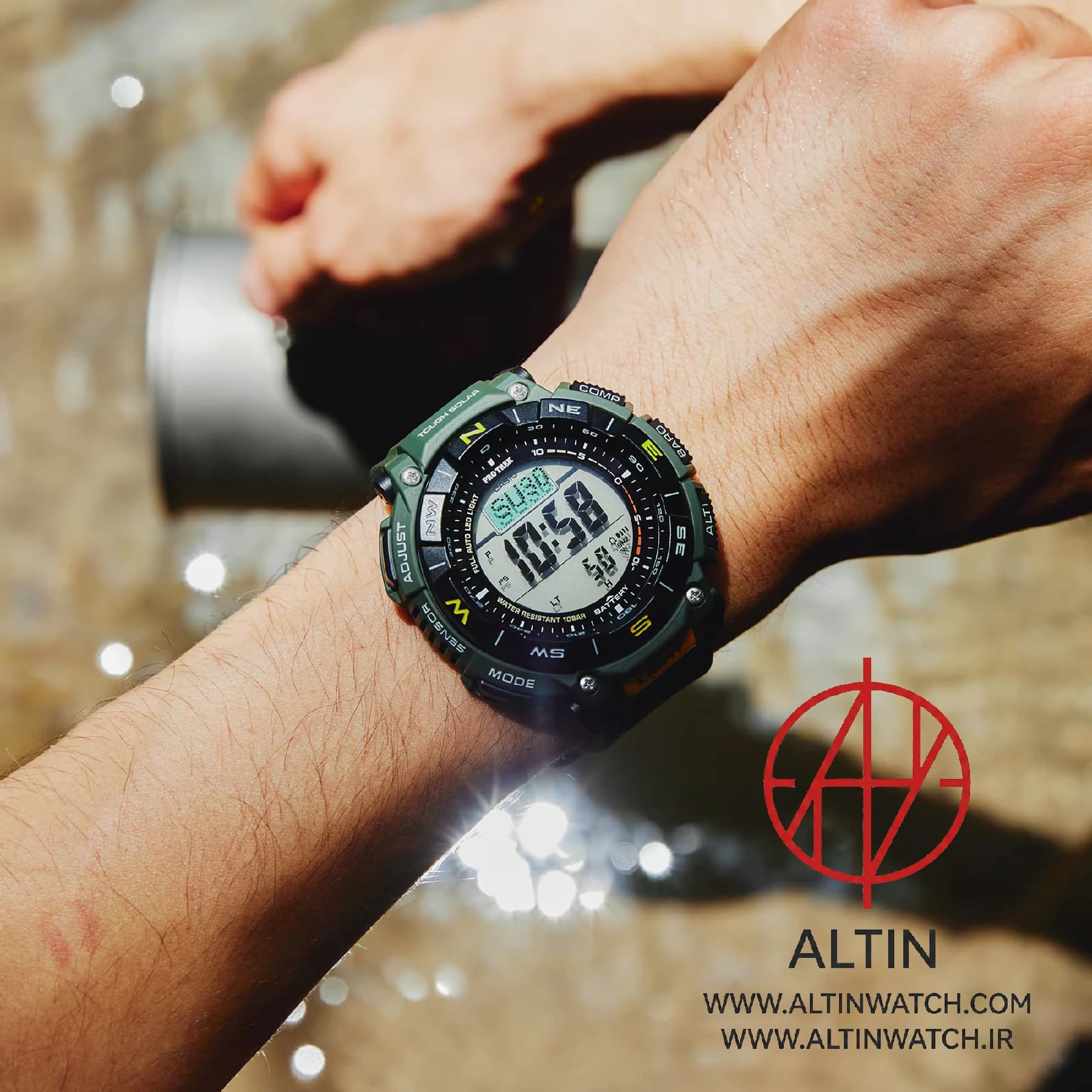 ساعت مچی مردانه کاسیو (Casio) پروترک مدل PRG-340-3DR (سنسور سهگانه, شارژ خورشیدی, تخصصی کوهنوردی) — تصویر ۶