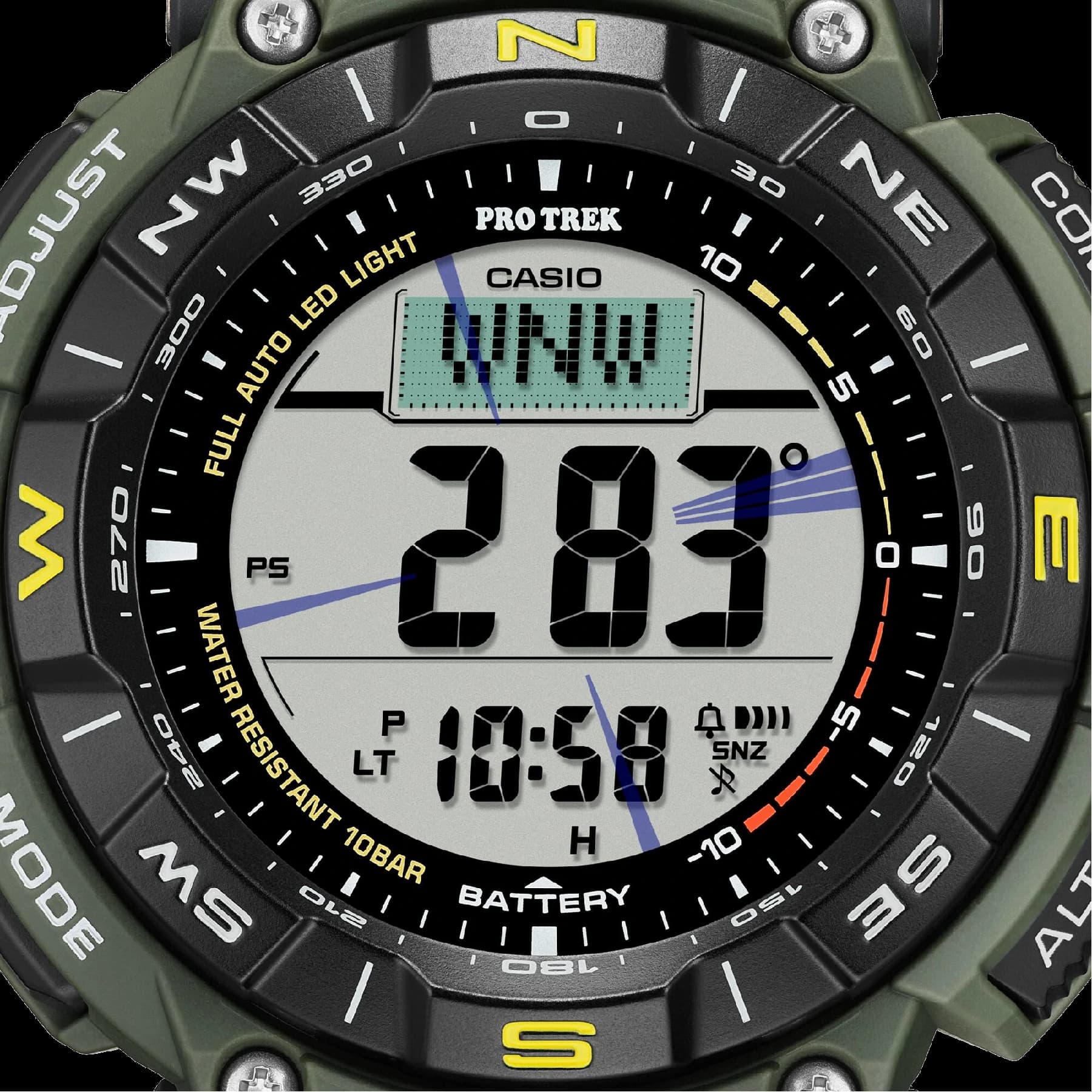 ساعت مچی مردانه کاسیو (Casio) پروترک مدل PRG-340-3DR (سنسور سهگانه, شارژ خورشیدی, تخصصی کوهنوردی) — تصویر ۳