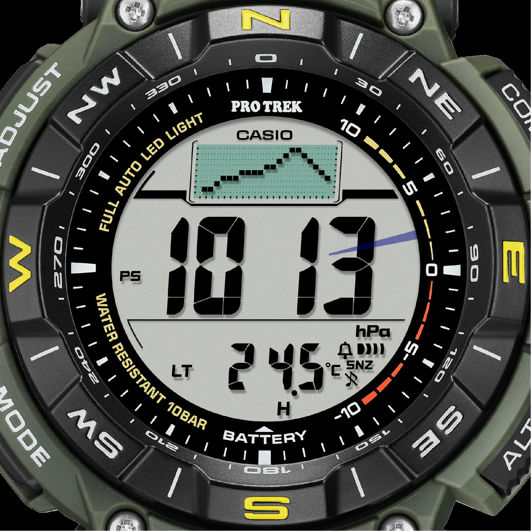 ساعت مچی مردانه کاسیو (Casio) پروترک مدل PRG-340-3DR (سنسور سهگانه, شارژ خورشیدی, تخصصی کوهنوردی) — تصویر ۴