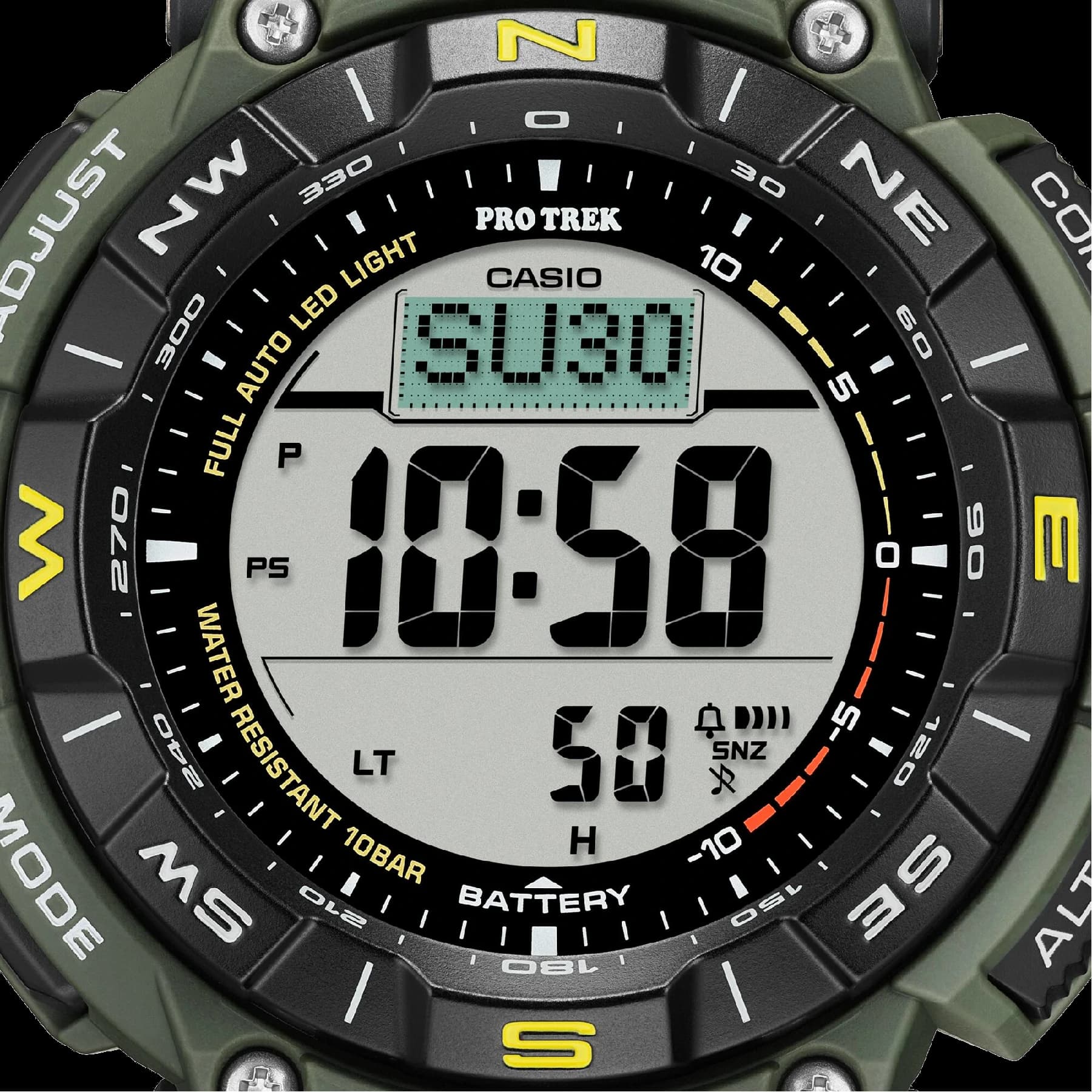 ساعت مچی مردانه کاسیو (Casio) پروترک مدل PRG-340-3DR (سنسور سهگانه, شارژ خورشیدی, تخصصی کوهنوردی) — تصویر ۲