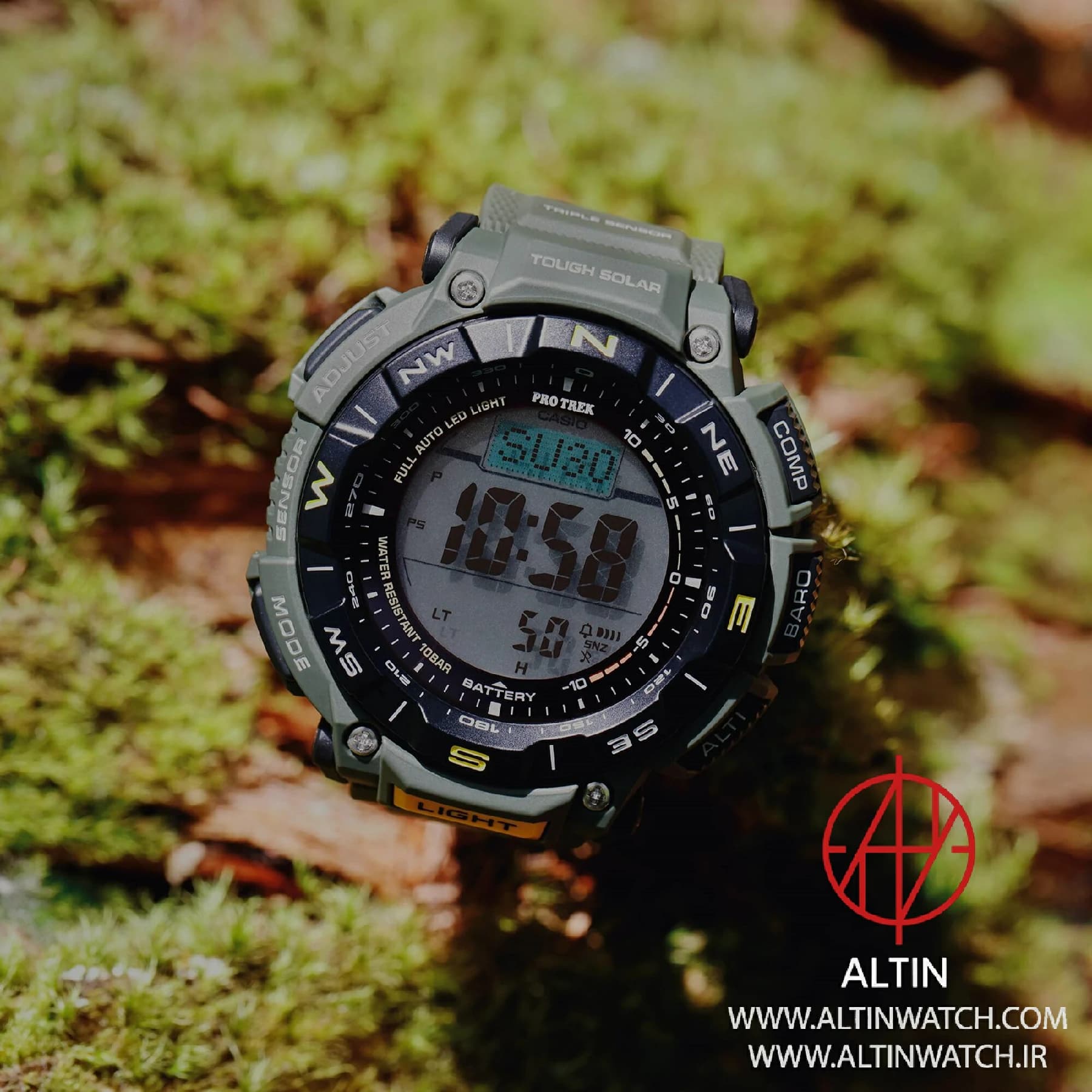 ساعت مچی مردانه کاسیو (Casio) پروترک مدل PRG-340-3DR (سنسور سهگانه, شارژ خورشیدی, تخصصی کوهنوردی) — تصویر ۸