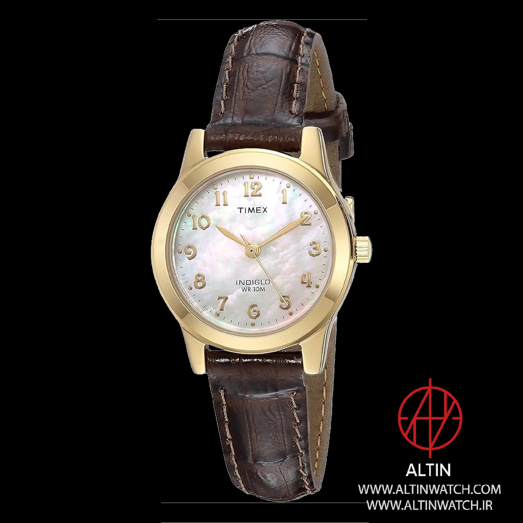 ساعت مچی زنانه تایمکس (Timex) مدل TW2R63600 (صفحه صدف، بند چرم قهوهای، نور پسزمینه Indiglo)