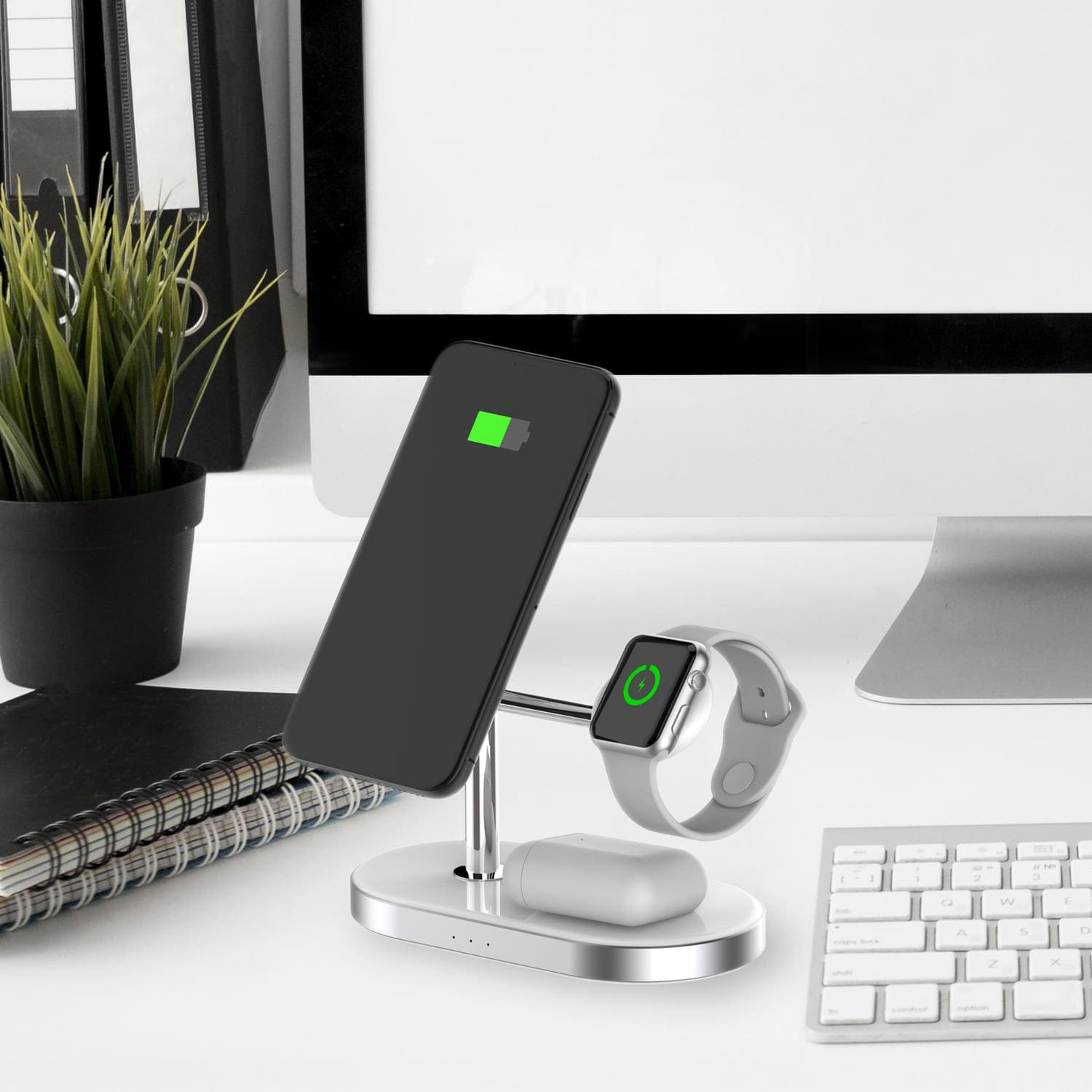 استند و شارژر وایرلس مگنتی پاورولوژی Powerology 3 in 1 MFi Charging Dock P31MFCHWH (اورجینال پلمپ ارسال فوری ) — تصویر ۴