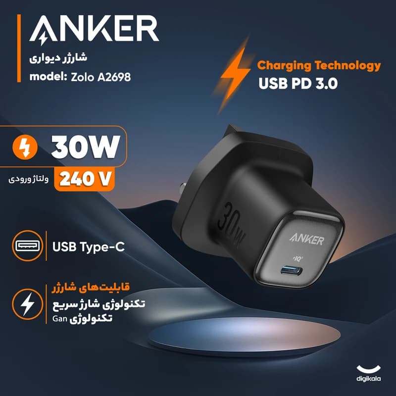 آداپتور شارژر 30 وات انکر مدل ANKER ZOLO CHARGER A2698K11 — تصویر ۵